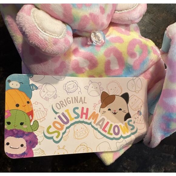 Squishmallows Michaela Hat Gloves Mitts Set Ears Pink Leopard Winter Cap NWT - Picture 4 of 12